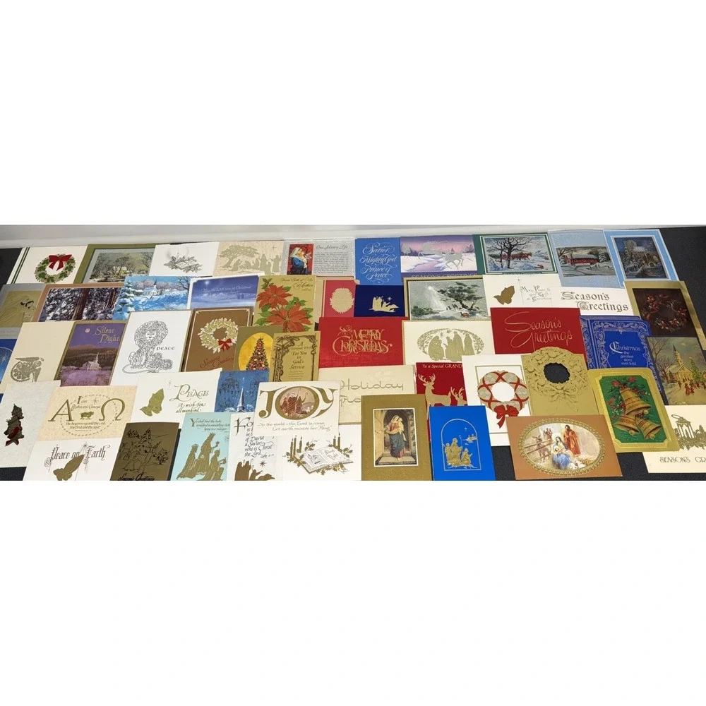 Vintage Metallic Christmas Cards Fronts ONLY for Scrapbooking Crafts Lot of 50+